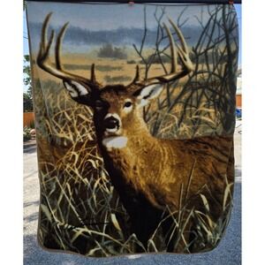 Vintage Northwest R. Hautman Deer Throw Blanket 63x49" Cabin Decor Hunting Buck